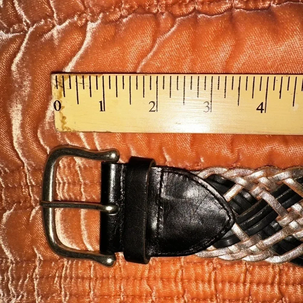 Linea Pelle Black Silver Braided Wide Leather Belt Size XL